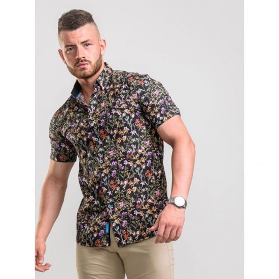 D555 Emmet Floral Shirt Black - Srajce - Moške srajce za Močnejše Postave