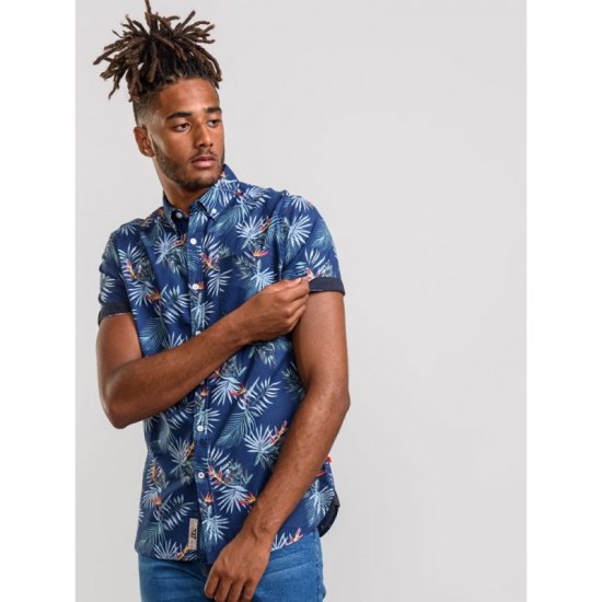D555 Reuben Hawaii Shirt Navy - Srajce - Moške srajce za Močnejše Postave