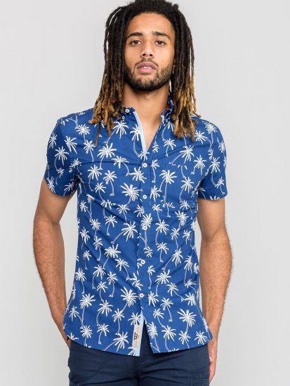 D555 BURLEY Palm Tree Print Shirt - Srajce - Moške srajce za Močnejše Postave