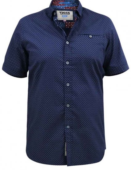 D555 Telford S/S Micro Ao Print Shirt Navy - Srajce - Moške srajce za Močnejše Postave