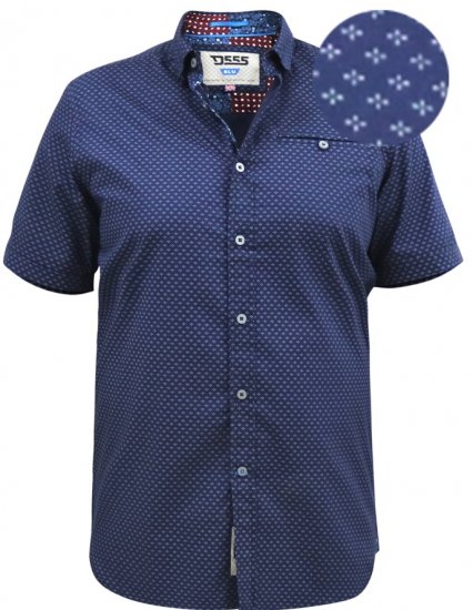 D555 Telford S/S Micro Ao Print Shirt Navy - Srajce - Moške srajce za Močnejše Postave