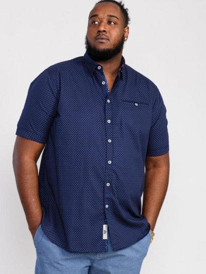 D555 Telford S/S Micro Ao Print Shirt Navy - Srajce - Moške srajce za Močnejše Postave