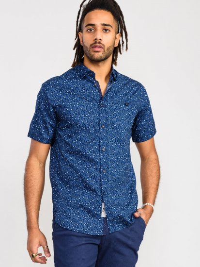 D555 Tristain S/S Floral Ao Print Shirt Navy - Srajce - Moške srajce za Močnejše Postave