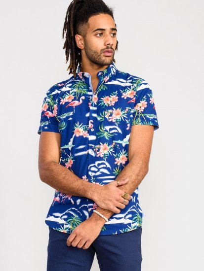 D555 Durham Flamingo Hawaiian Ao Print Shirt - Srajce - Moške srajce za Močnejše Postave