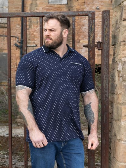 D555 Reid AOP Polo With Jacquard Collar, Pocket And Cuffs Mornarska - Polo majice - Moške Polo Majice za Močnejše Postave