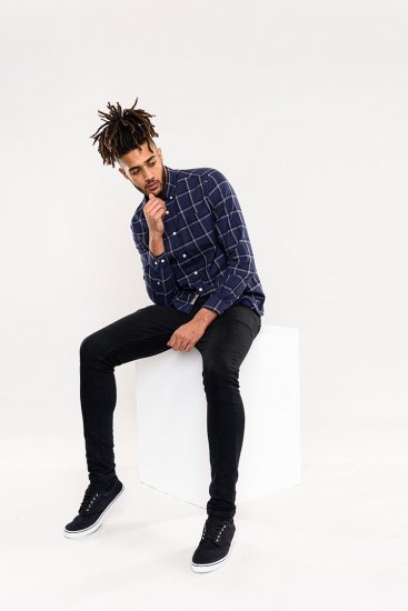 D555 Townsville Check Button Down Collar Shirt Navy - Srajce - Moške srajce za Močnejše Postave