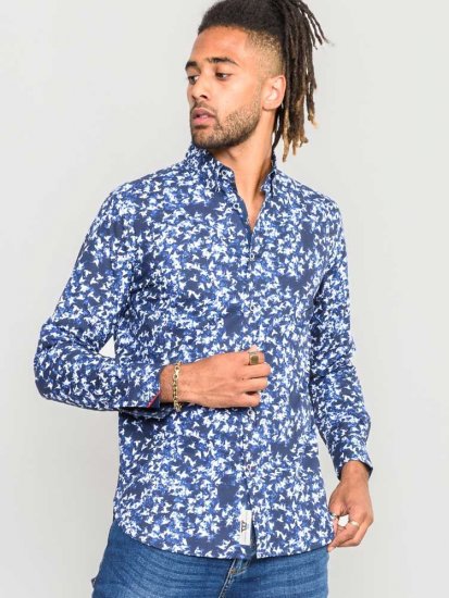 D555 Harrow AOP Shirt Blue - Srajce - Moške srajce za Močnejše Postave