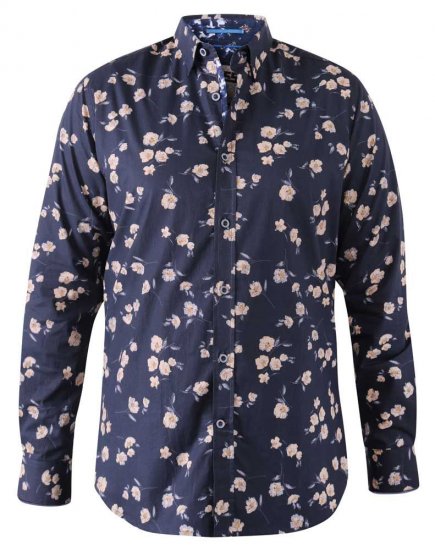 D555 Rooksey Floral Print Shirt Navy - Srajce - Moške srajce za Močnejše Postave