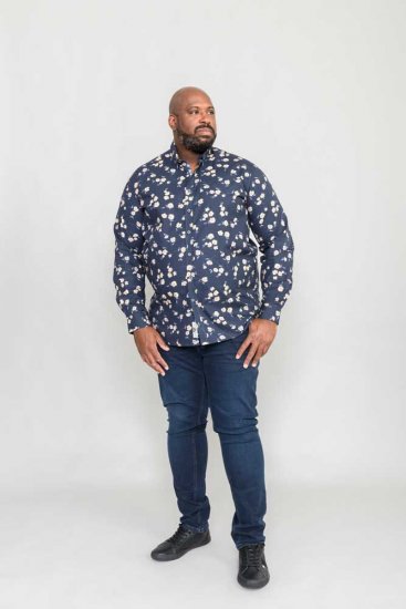 D555 Rooksey Floral Print Shirt Navy - Srajce - Moške srajce za Močnejše Postave
