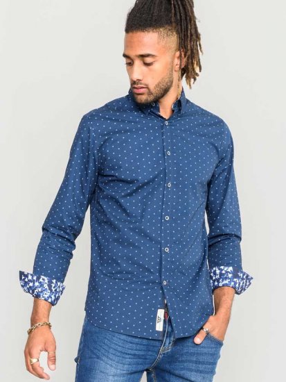 D555 Chilton LS Shirt Navy - Srajce - Moške srajce za Močnejše Postave