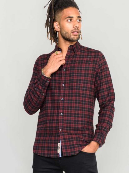 D555 Holton Dark Red Checked Flannel Shirt - Srajce - Moške srajce za Močnejše Postave