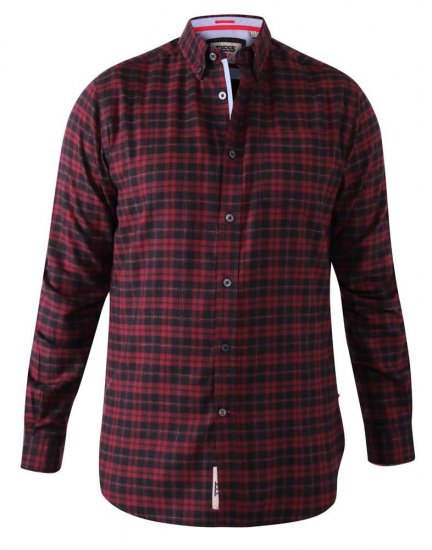 D555 Holton Dark Red Checked Flannel Shirt - Srajce - Moške srajce za Močnejše Postave