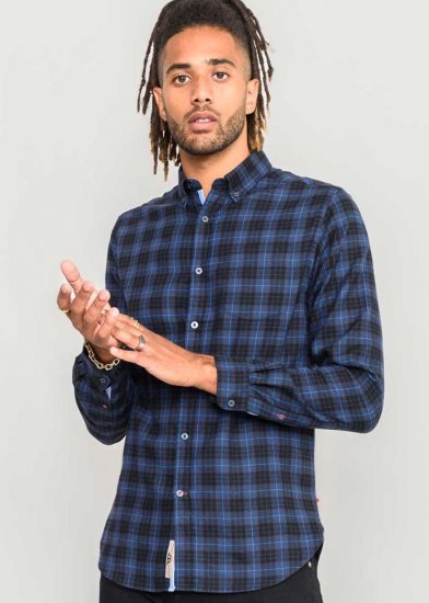 D555 Dovercourt Flannel Check Shirt Blue and Black - Srajce - Moške srajce za Močnejše Postave