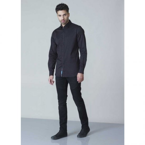 D555 Jahine Long Sleeve Printed Shirt Black - Srajce - Moške srajce za Močnejše Postave