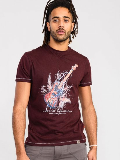 D555 Redbourn Lightning Bolt Guitar Printed T-Shirt - Kratke Majice - Moške kratke majice za močnejše postave