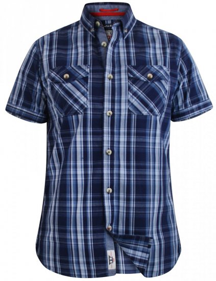 D555 Safford Short Sleeve Navy Check Shirt - Srajce - Moške srajce za Močnejše Postave