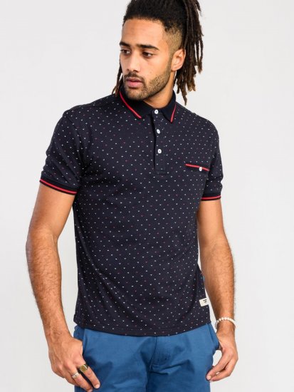 D555 Ashwell Ao Printed Polo Shirt Dark Navy - Polo majice - Moške Polo Majice za Močnejše Postave