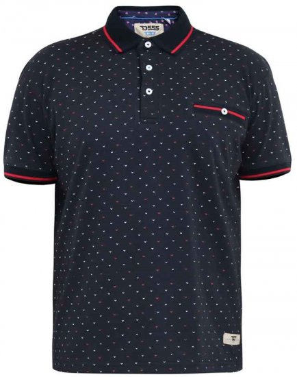 D555 Ashwell Ao Printed Polo Shirt Dark Navy - Polo majice - Moške Polo Majice za Močnejše Postave