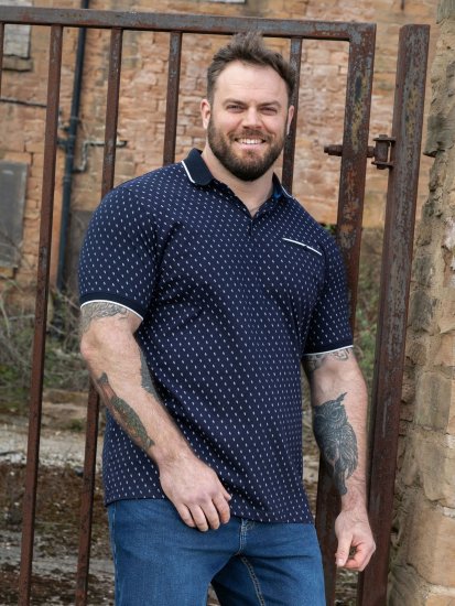 D555 Reid AOP Polo With Jacquard Collar, Pocket And Cuffs Mornarska - Polo majice - Moške Polo Majice za Močnejše Postave