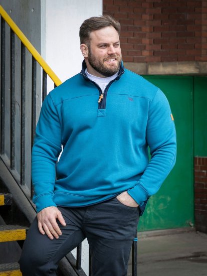 D555 Conway 1 1/4 Zip Neck Fleece Sweatshirt With Bear Logo Teal - Puloverji & jopice - Moški Puloverji & Jopice za Močnejše Postave