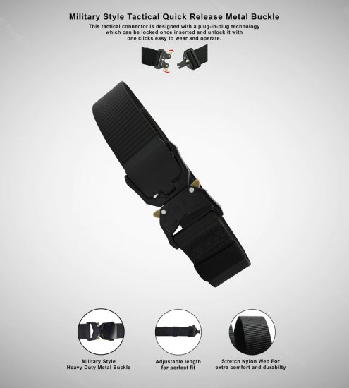 D555 Dale Tactical Stretch Webbing Belt with Heavy Duty Quick Release Buckle Black - Pasovi - Moški Pasovi Večje Velikosti