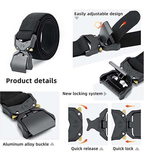 D555 Dale Tactical Stretch Webbing Belt with Heavy Duty Quick Release Buckle Black - Pasovi - Moški Pasovi Večje Velikosti