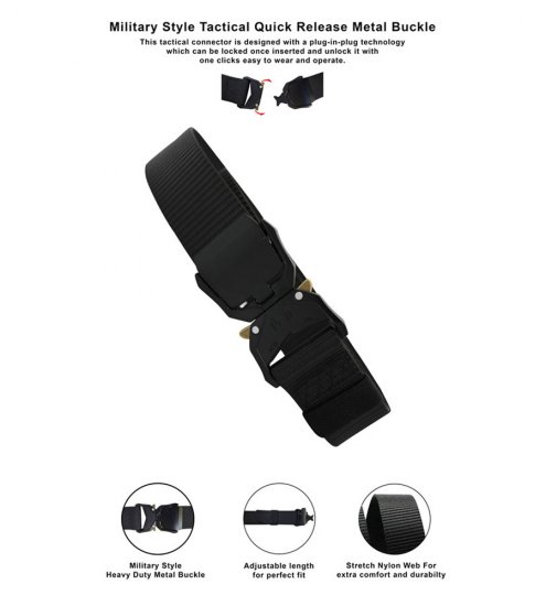 D555 Dale Tactical Stretch Webbing Belt with Heavy Duty Quick Release Buckle Black - Pasovi - Moški Pasovi Večje Velikosti