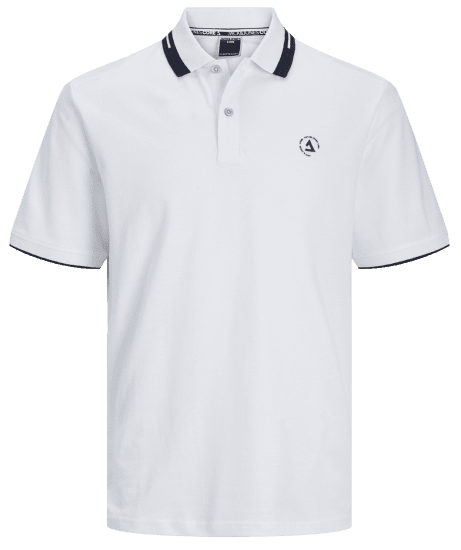Jack & Jones JCOHASS LOGO Polo White - Polo majice - Moške Polo Majice za Močnejše Postave