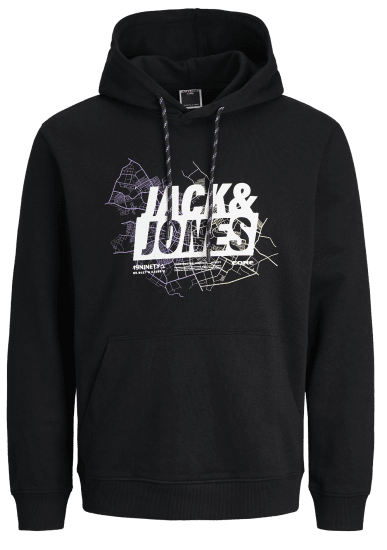 Jack & Jones JCOMAP LOGO SWEAT Hoodie Black - Puloverji & jopice - Moški Puloverji & Jopice za Močnejše Postave