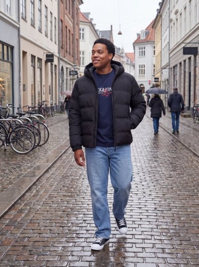 Jack & Jones Sage Prešita jakna Črna - Jakne - Moške bunde za Močnejše Postave