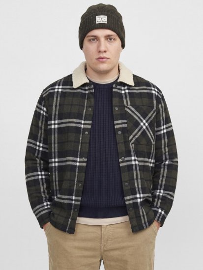 Jack & Jones Zac Teddy Srajčna jakna Zelena - Jakne - Moške bunde za Močnejše Postave