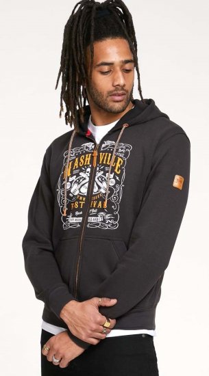 D555 KNEBWORTH Full Zip Hoody With Chest Print Black - Puloverji & jopice - Moški Puloverji & Jopice za Močnejše Postave