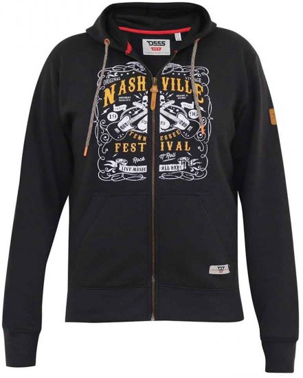 D555 KNEBWORTH Full Zip Hoody With Chest Print Black - Puloverji & jopice - Moški Puloverji & Jopice za Močnejše Postave