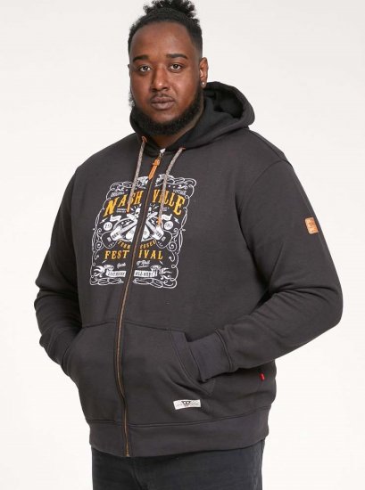 D555 KNEBWORTH Full Zip Hoody With Chest Print Black - Puloverji & jopice - Moški Puloverji & Jopice za Močnejše Postave