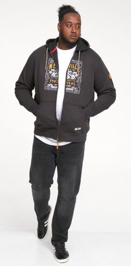 D555 KNEBWORTH Full Zip Hoody With Chest Print Black - Puloverji & jopice - Moški Puloverji & Jopice za Močnejše Postave