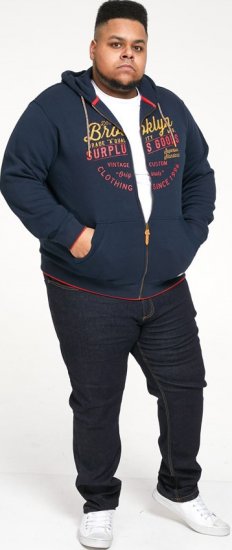 D555 WORCESTER Full Zip Hoody With Brooklyn Chest Print - Puloverji & jopice - Moški Puloverji & Jopice za Močnejše Postave