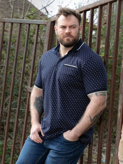D555 Reid AOP Polo With Jacquard Collar, Pocket And Cuffs Mornarska - Polo majice - Moške Polo Majice za Močnejše Postave