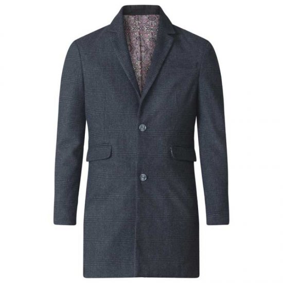 D555 Terry Checked Overcoat Charcoal - Jakne - Moške bunde za Močnejše Postave