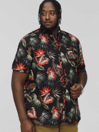 D555 LENNOX Hawaiian AO Print Shirt Black - Srajce - Moške srajce za Močnejše Postave