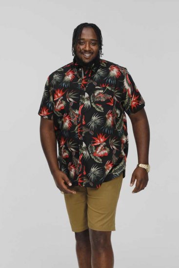D555 LENNOX Hawaiian AO Print Shirt Black - Srajce - Moške srajce za Močnejše Postave