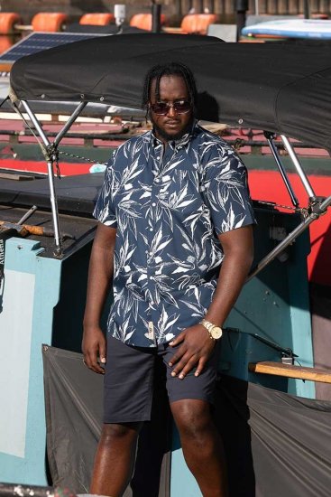 D555 FINLEY Hawaiian AO Print Shirt Navy - Srajce - Moške srajce za Močnejše Postave