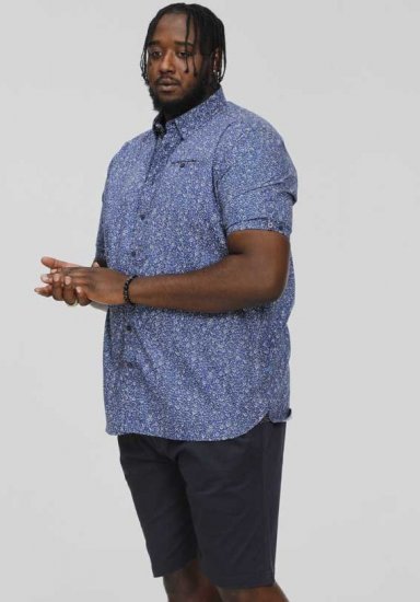 D555 KYLE S/S Micro AO Print Shirt Blue - Srajce - Moške srajce za Močnejše Postave