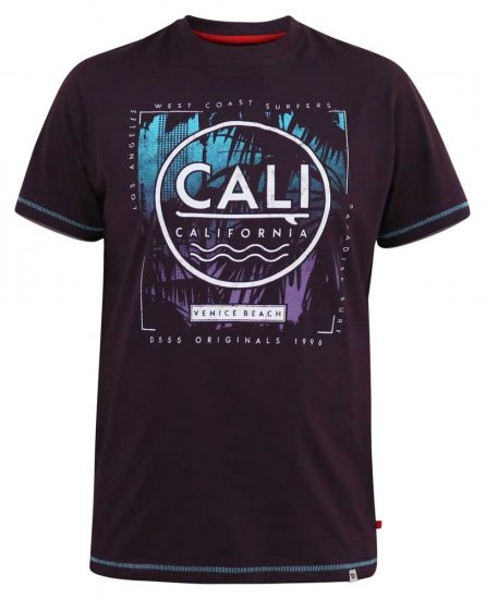 D555 NOVA Cali Surf Printed Crew Neck T-Shirt Plum - Kratke Majice - Moške kratke majice za močnejše postave