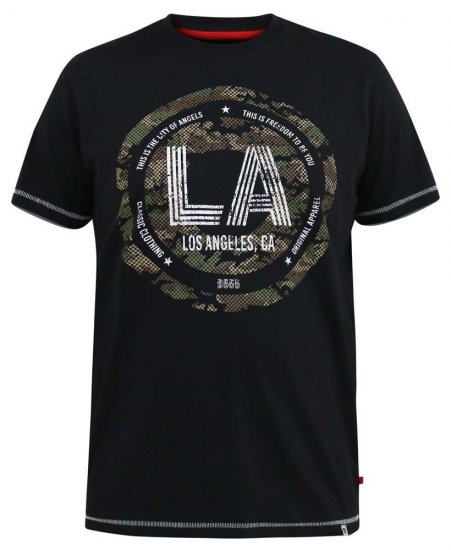 D555 BENNY LA Camo Printed Crew Neck T-Shirt Black - Kratke Majice - Moške kratke majice za močnejše postave