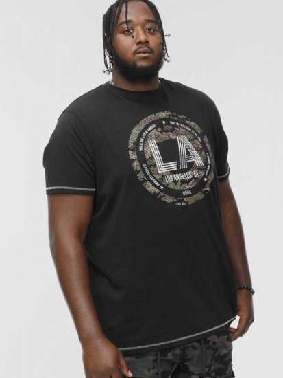 D555 BENNY LA Camo Printed Crew Neck T-Shirt Black - Kratke Majice - Moške kratke majice za močnejše postave