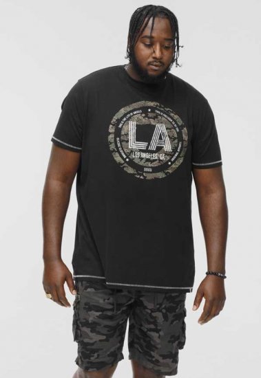 D555 BENNY LA Camo Printed Crew Neck T-Shirt Black - Kratke Majice - Moške kratke majice za močnejše postave