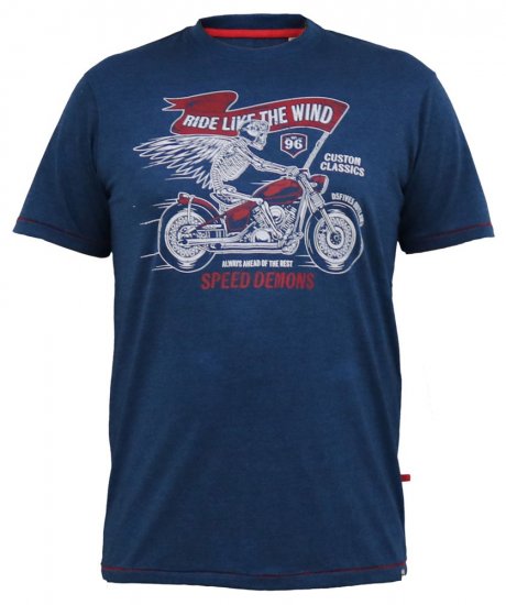 D555 BRADFORD Skeleton Biker Printed T-Shirt Navy - Kratke Majice - Moške kratke majice za močnejše postave