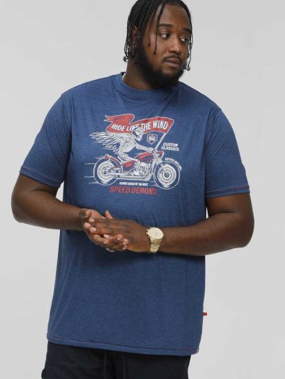 D555 BRADFORD Skeleton Biker Printed T-Shirt Navy - Kratke Majice - Moške kratke majice za močnejše postave
