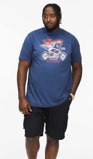 D555 BRADFORD Skeleton Biker Printed T-Shirt Navy - Kratke Majice - Moške kratke majice za močnejše postave