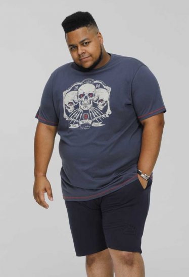 D555 COOK Trio Of Skulls Printed Crew Neck T-Shirt Slate Blue - Kratke Majice - Moške kratke majice za močnejše postave